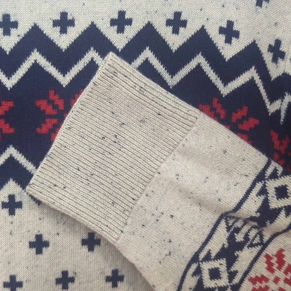 Pac Sun On the‎ Byas Men's Nordic Fair Isle Winter Cream, Navy, and Red Sweater